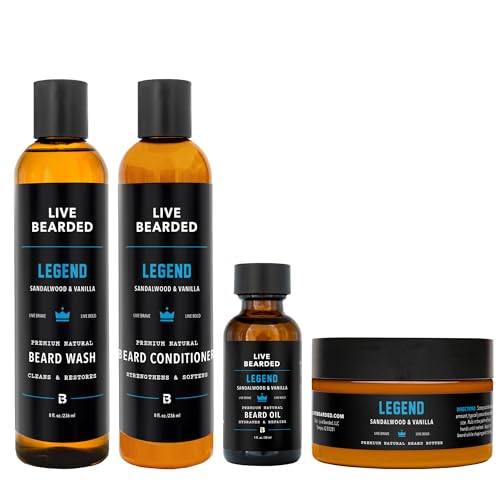 Live Bearded Complete Beard Grooming Kit  Wash Conditioner Butter and Oil  Made in the USA with AllNatural Ingredients  Mens Groom Set  Legend Scent  Sandalwood Vanilla